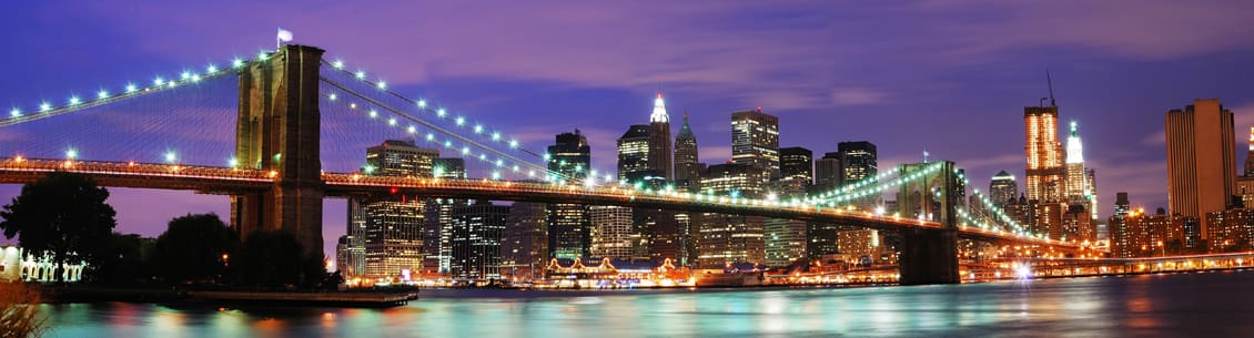 A view of the city skyline at night.