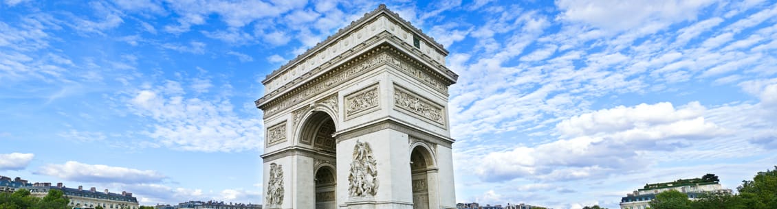 A white arch with a sky background