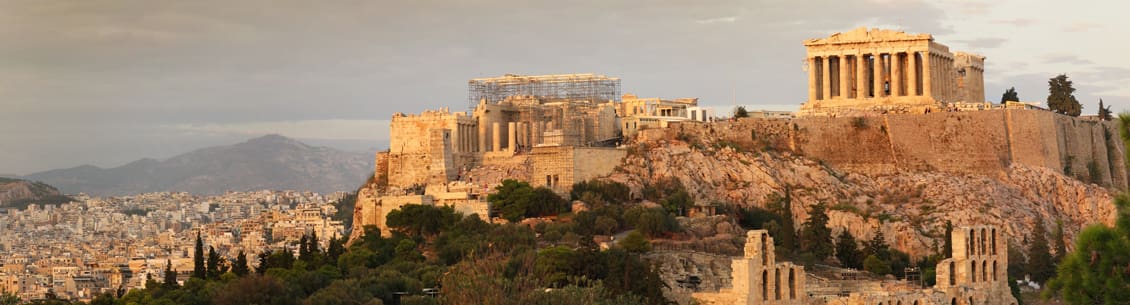 Acropolis of Athens, Greece at sunset.